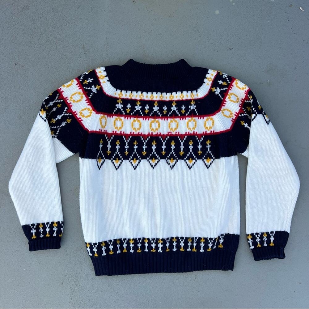Vintage 70s JCPenney blue gold red cream fair isle collar mock neck sweater LG